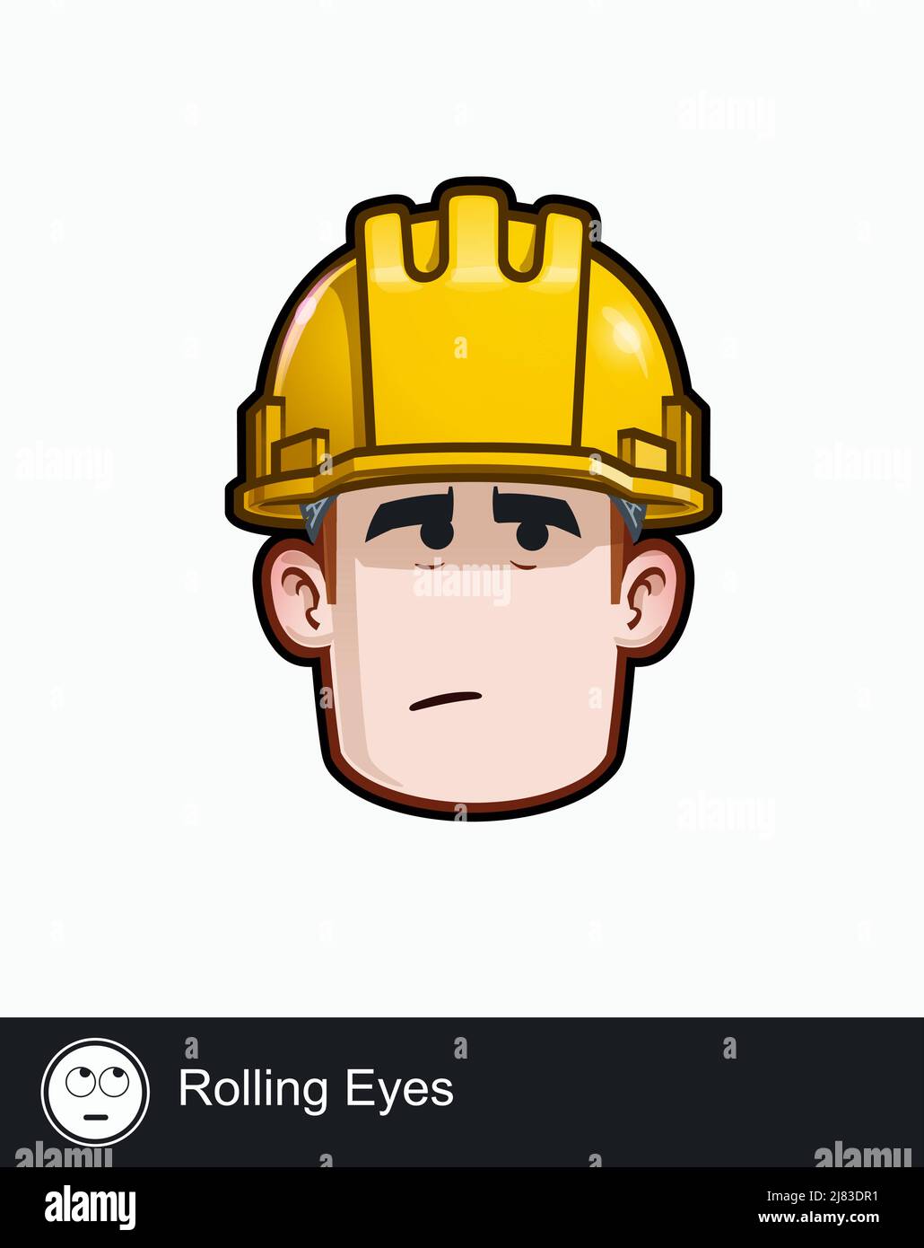 Ikone eines Bauarbeiters mit rollenden Augen emotionalem Ausdruck. Alle Elemente übersichtlich auf gut beschriebenen Ebenen und Gruppen. Stock Vektor