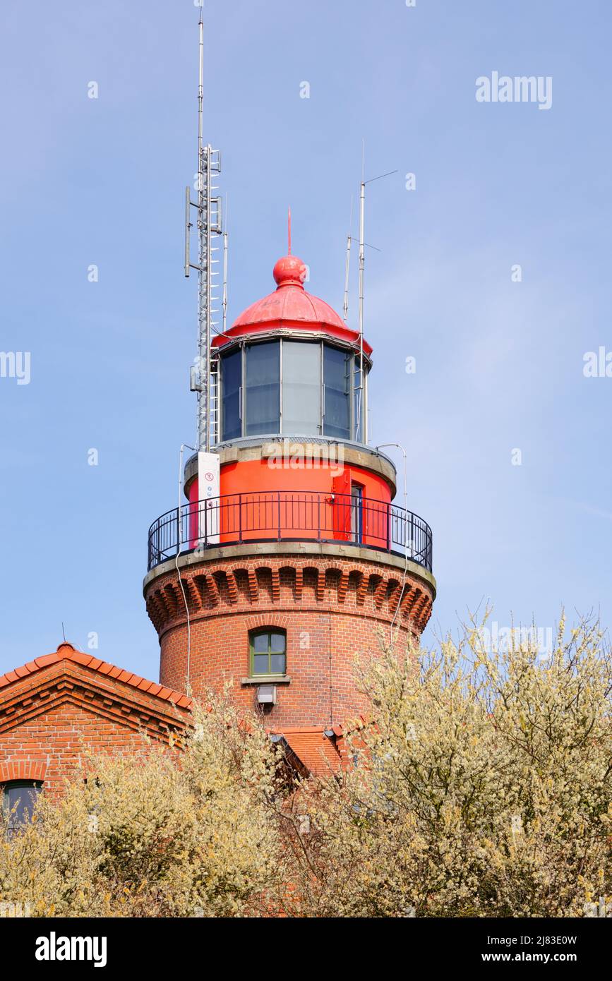 Leuchtturm Buk in Bastorf, Kreis Rostock, Mecklenburg-Vorpommern, Deutschland. Historischer Leuchtturm an der Mecklenburger Bucht, Ostsee. Stockfoto