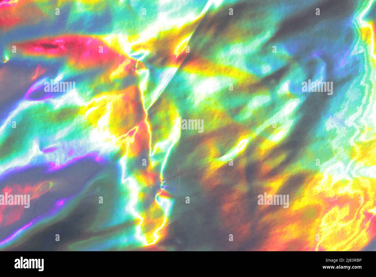 Farbenfroher holographischer Hintergrund. Moderne Folie, futuristische verschwommene Vorlage. Neon-Pastell, Hologramm und Regenbogenfarben. Abstrakter Verlauf. Stockfoto