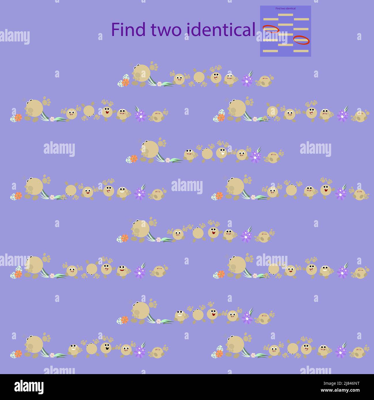 Finden Sie zwei identische Bilder mit Emoticons für Kinder unter 8 Jahren Stock Vektor