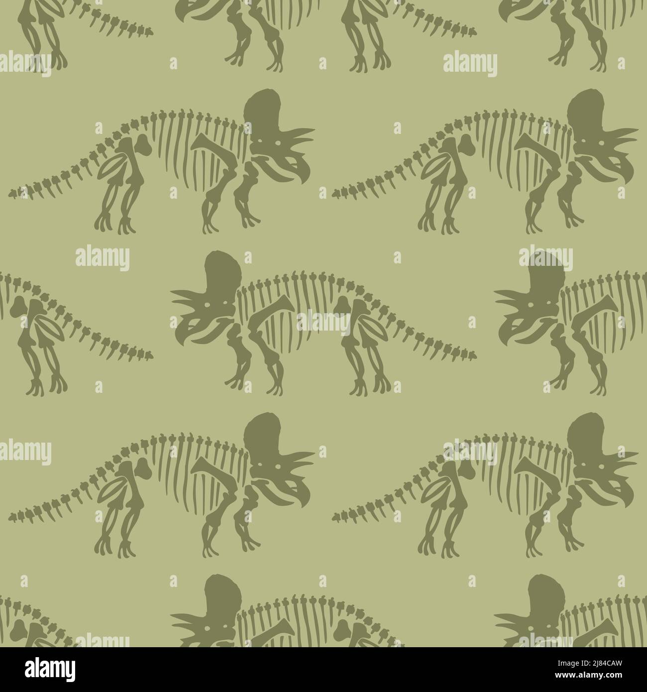 Handgezeichnetes Triceratops-Dinosaurier-nahtloses Vektormuster. Geschlechtsspezifische neutrale jurassische Silhouette für die Babykrippe. Home Dekor für Museum, Aussterben und Stock Vektor