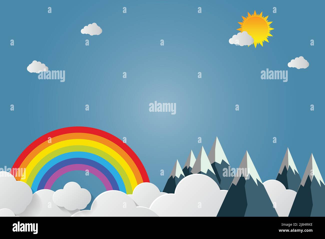 Berge mit schönen Sonnenuntergängen über den Wolken.Papierkunst, Vektor-Illustration Stock Vektor