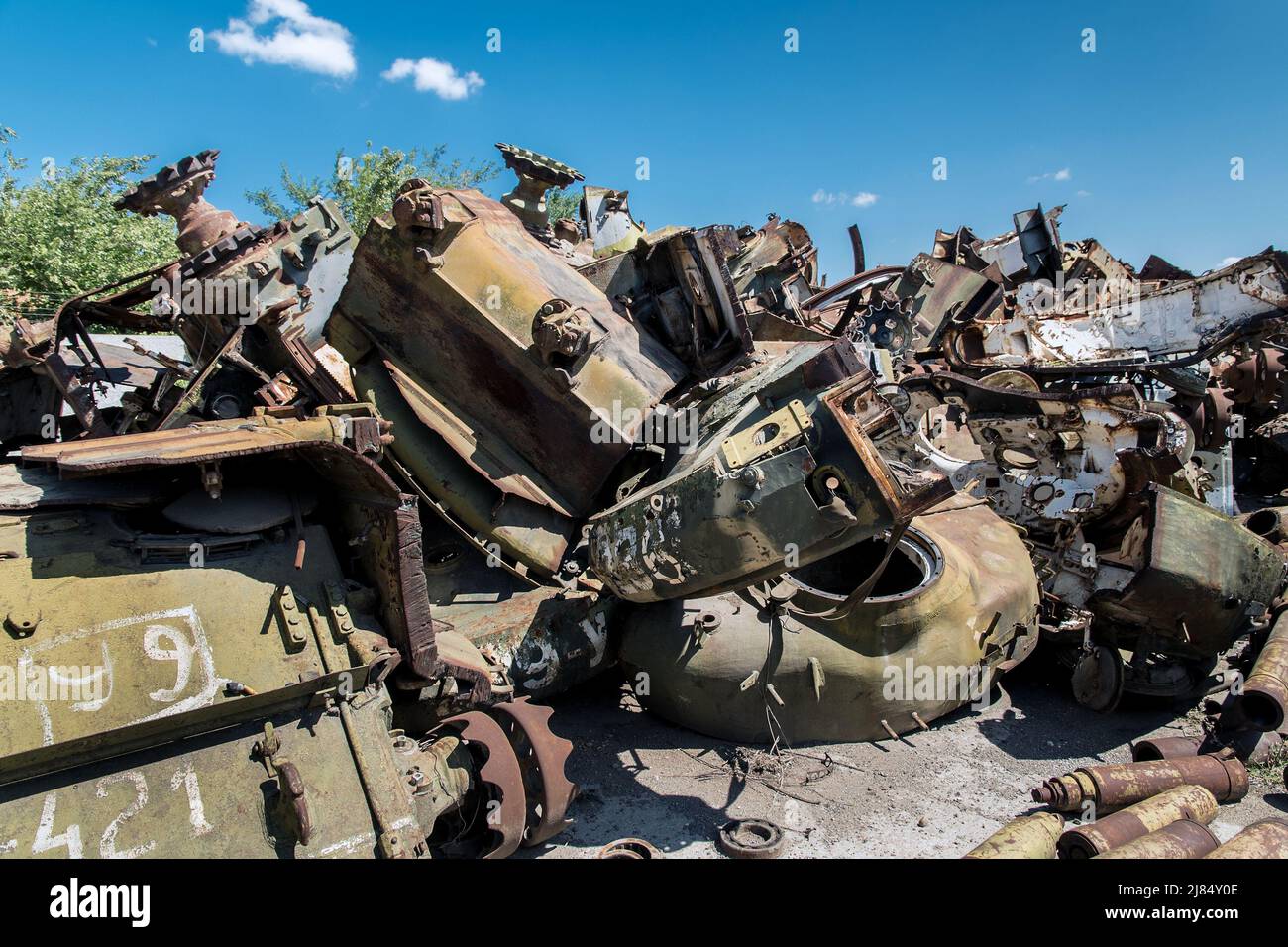 Schneiden Sie Schrott Teil der sowjetischen Militärpanzer. Stockfoto