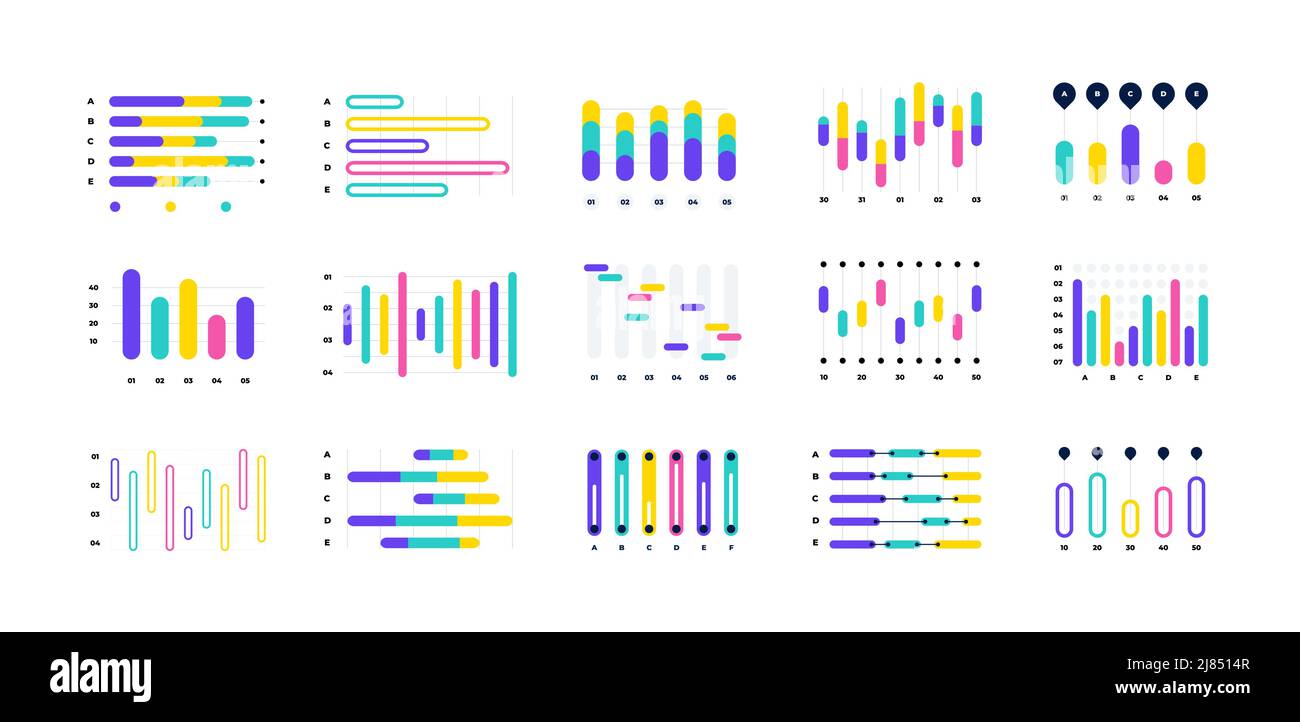 Histogramm-Infografik. Geschäftsdiagramme und moderne Finanzstatistik-Diagramme, Aktienlinienkurven. Präsentationsvorlage für Vektorfinanzierungen Stock Vektor
