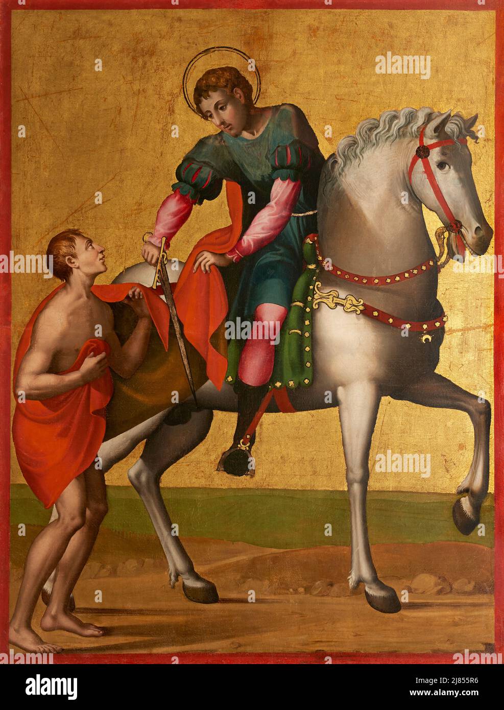 San Martino dona la metà del proprio mantello ad un povero - olio su tela - Vincenzo Tamagni - XVI secolo - San Gimignano (Si), Italia,Museo Diocesa Stockfoto
