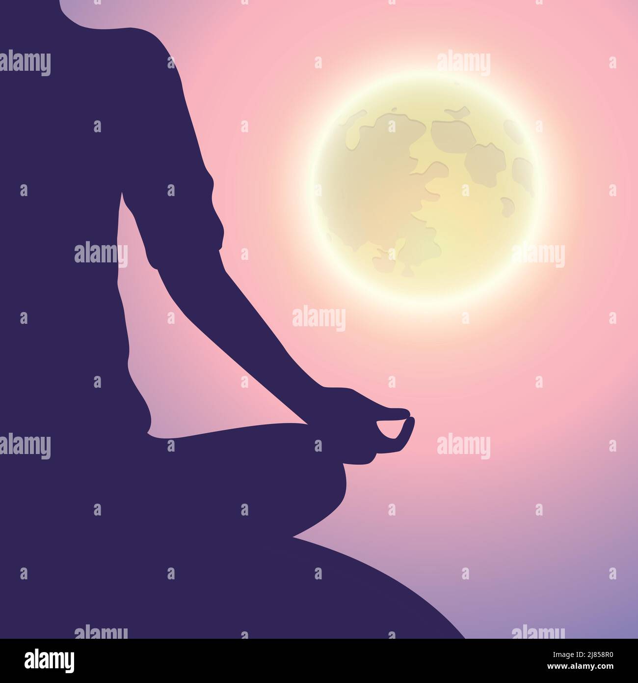 Friedliche Meditation bei Mondlicht Vollmond mystische Natur Stock Vektor