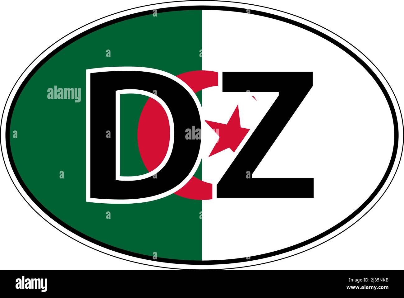 Algerien DZ-Flaggenaufkleber auf dem Auto, internationales Nummernschild Stock Vektor