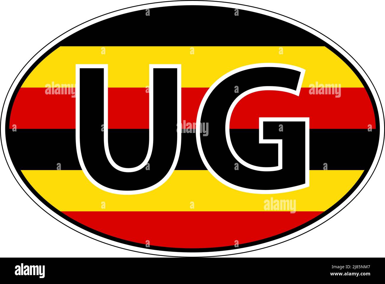 Republik Uganda UG Flag Label Aufkleber Auto, internationales Nummernschild Stock Vektor