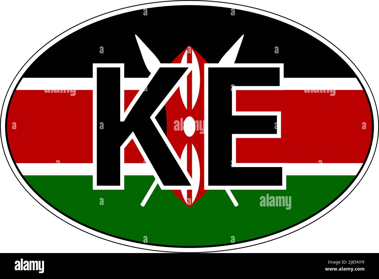 Republik Kenia KE Flag Label Aufkleber Auto, internationales Nummernschild Stock Vektor