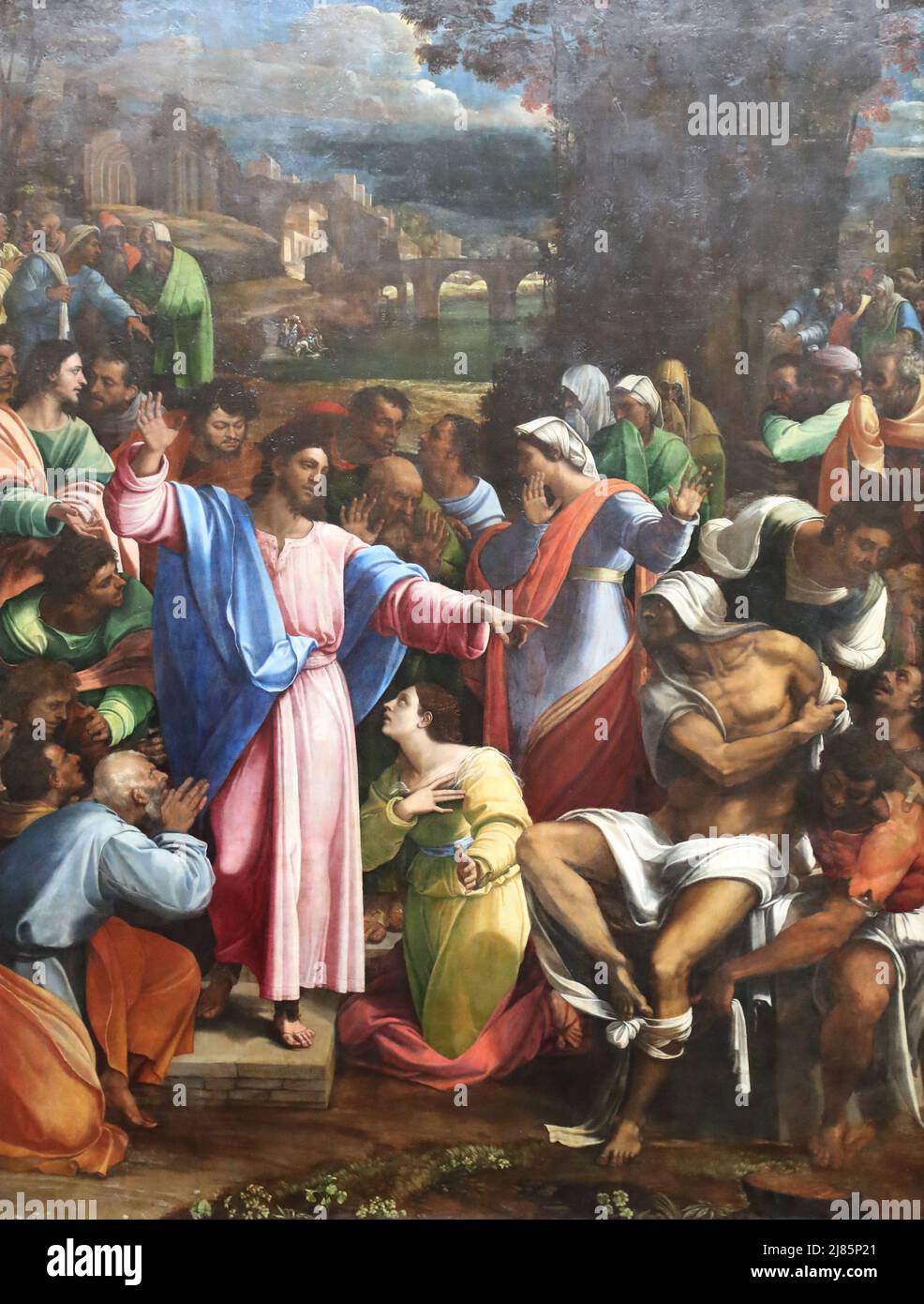 Die Auferweckung des Lazarus durch den italienischen Hochrenaissance-Maler Sebastiano del Piombo in der National Gallery, London, Großbritannien Stockfoto