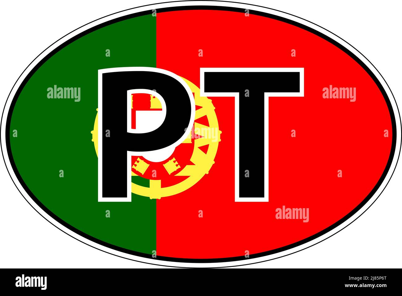 Portugal PT-Flaggenaufkleber auf dem Auto, internationales Nummernschild Stock Vektor