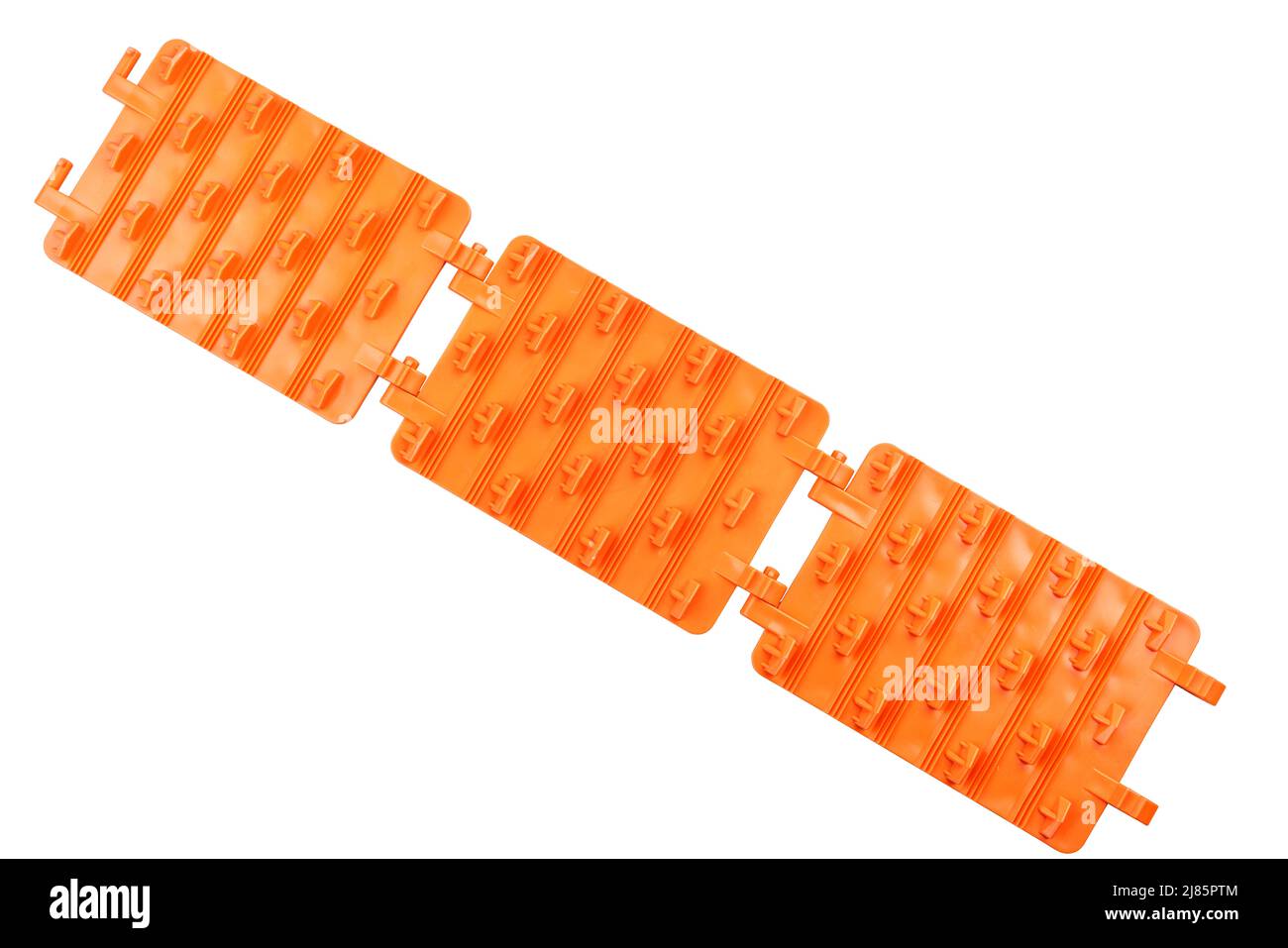Orangefarbene faltbare Kunststoff-Notlaufpolster isoliert auf weißem Hintergrund Stockfoto