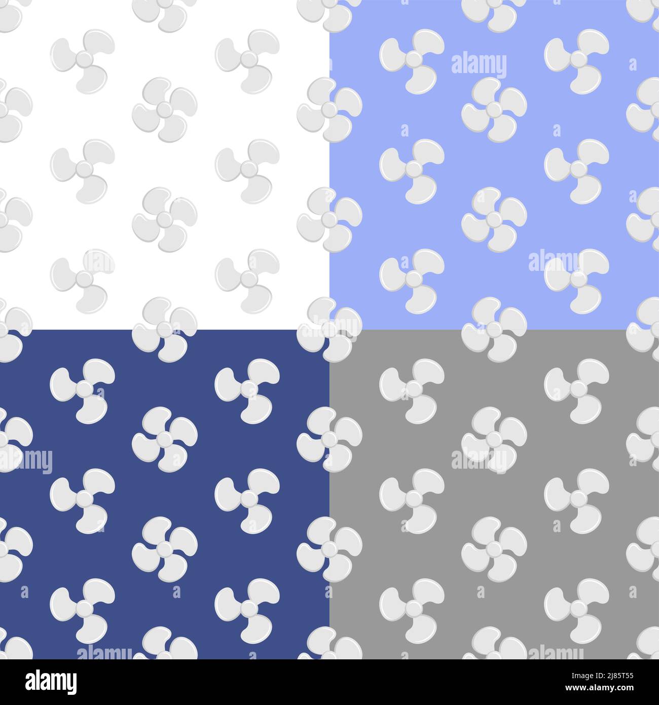 Satz von nahtlosen Mustern mit Propellerblättern für Lüfter. Rotation von drei und vier Turbinen mit je einem Blatt. Ornament für Dekoration und Druck auf Stoff. Design Stock Vektor