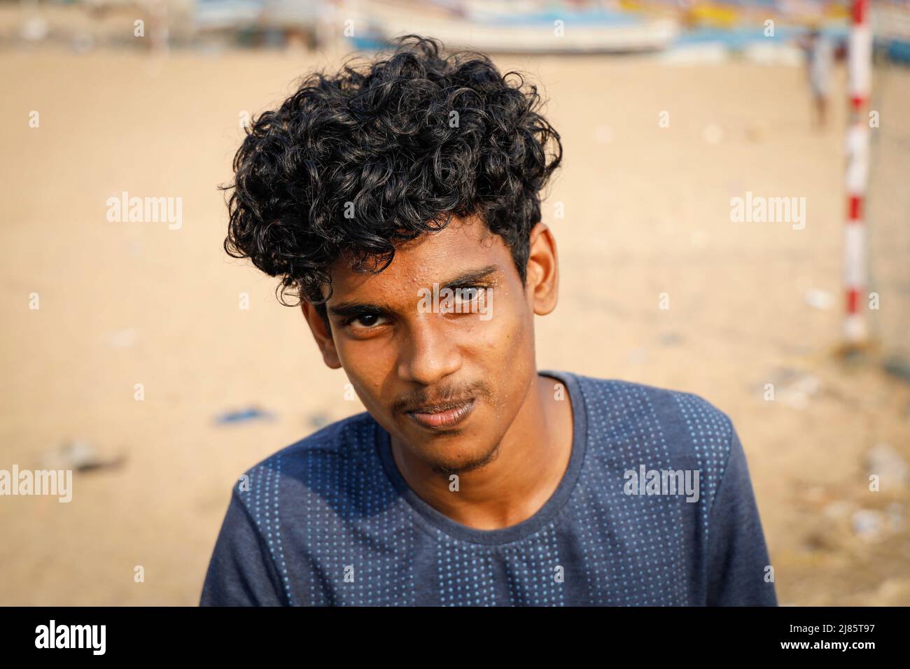 Porträt eines jungen Mannes in Tangassery, Thangassery, Kerala, Indien. Stockfoto