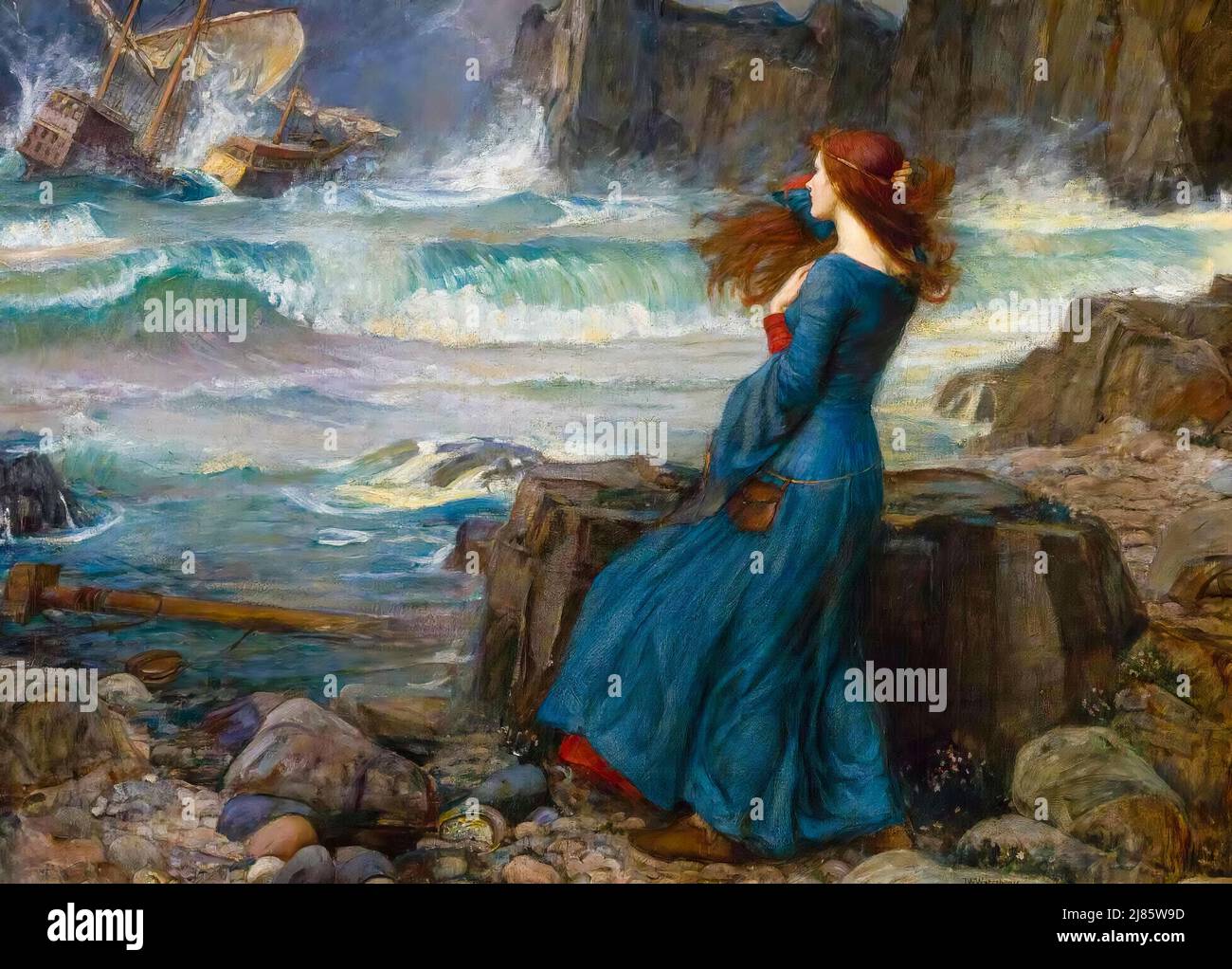 Miranda, der Sturm, Ölgemälde auf Leinwand von John William Waterhouse, 1916 Stockfoto