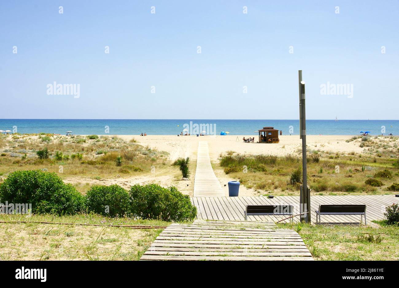 Panorámica de la playa de Castelldefels, Barcelona, Katalonien, España, Europa Stockfoto