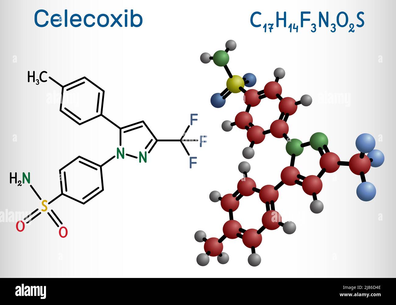 Celecoxib-Molekül. Es ist COX-2-Hemmer und nichtsteroidales  entzündungshemmendes Medikament (NSAID. Strukturelle chemische Formel,  Molekülmodell. Vektorgrafik Stock-Vektorgrafik - Alamy