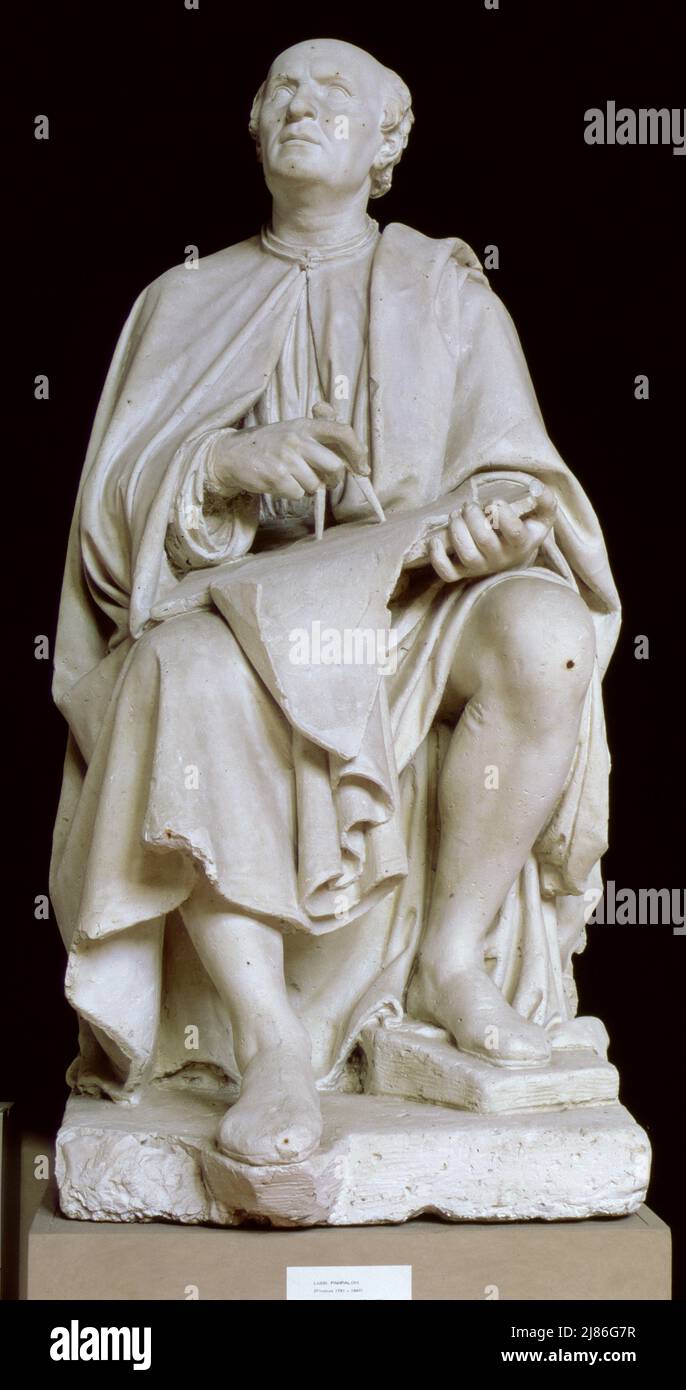 Brunelleschi, Skulptur von Luigi Pampaloni (1791-1847) (Gips); Galleria dell'Accademia & Museo degli Strumenti Musicali, Florenz, Toskana, Italien; urheberrechtlich geschützt. Stockfoto