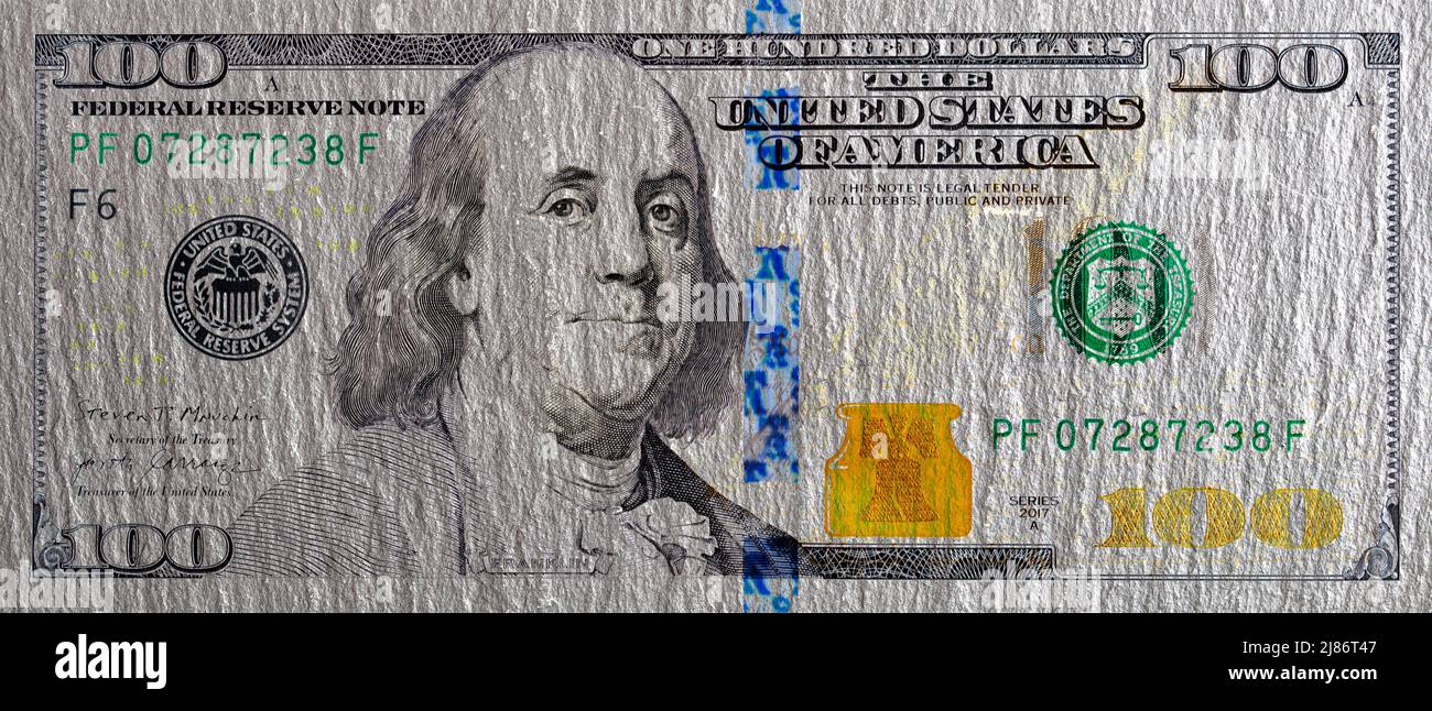 Graue 100-Dollar-Banknote für Designzwecke Stockfoto