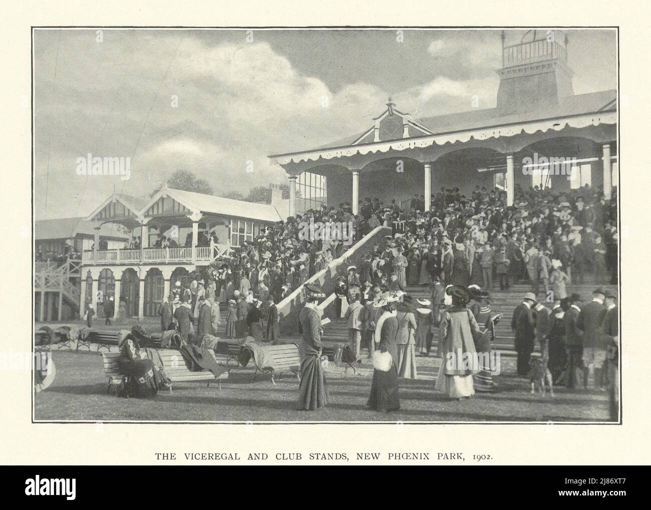 Die Viceregal & Club Stände, New Phoenix Park Rennbahn 1902. Irland 1903 Stockfoto