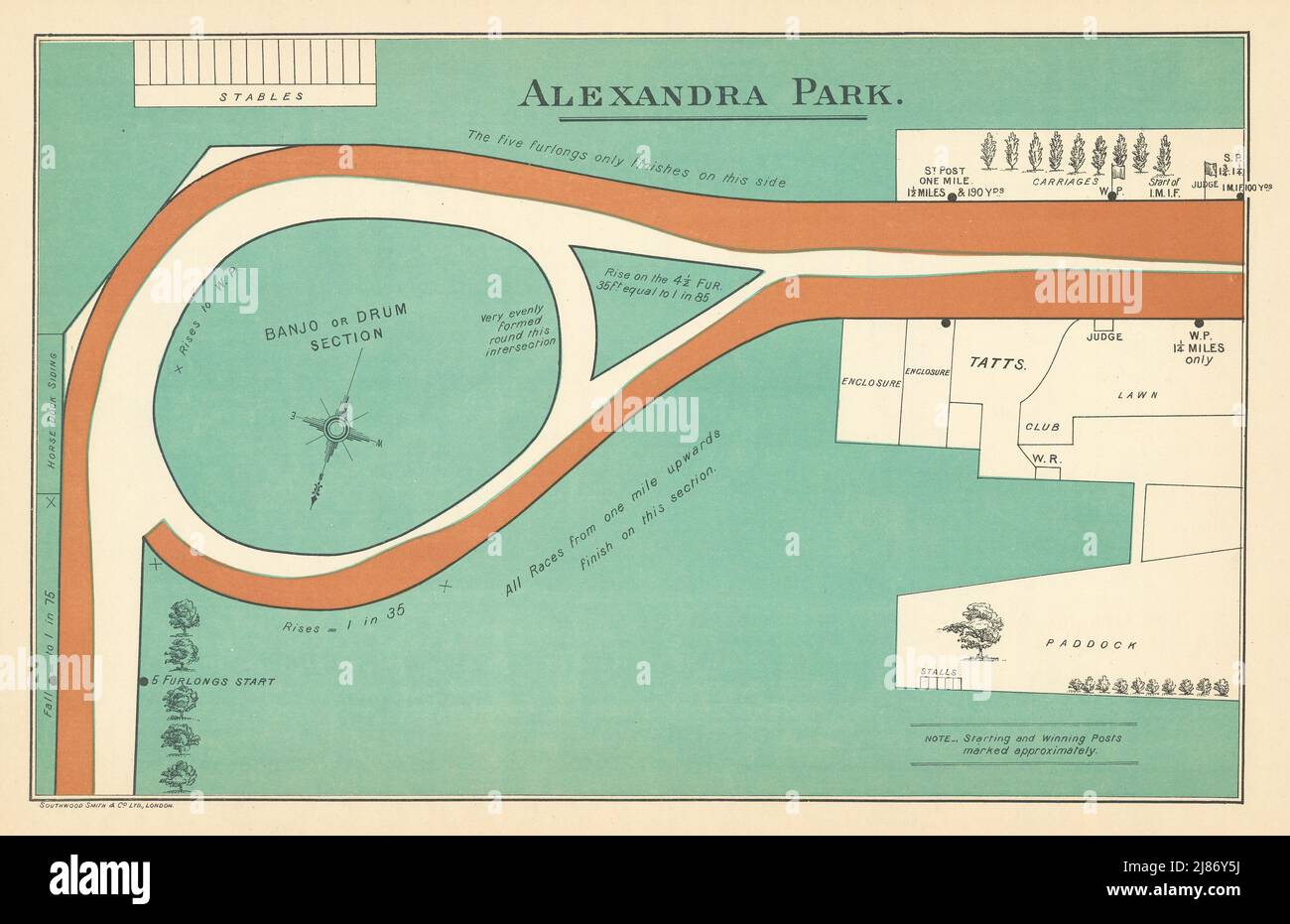 Alexandra Park Rennbahn, London. Geschlossen 1970. BAYLES 1903 alte antike Landkarte Stockfoto