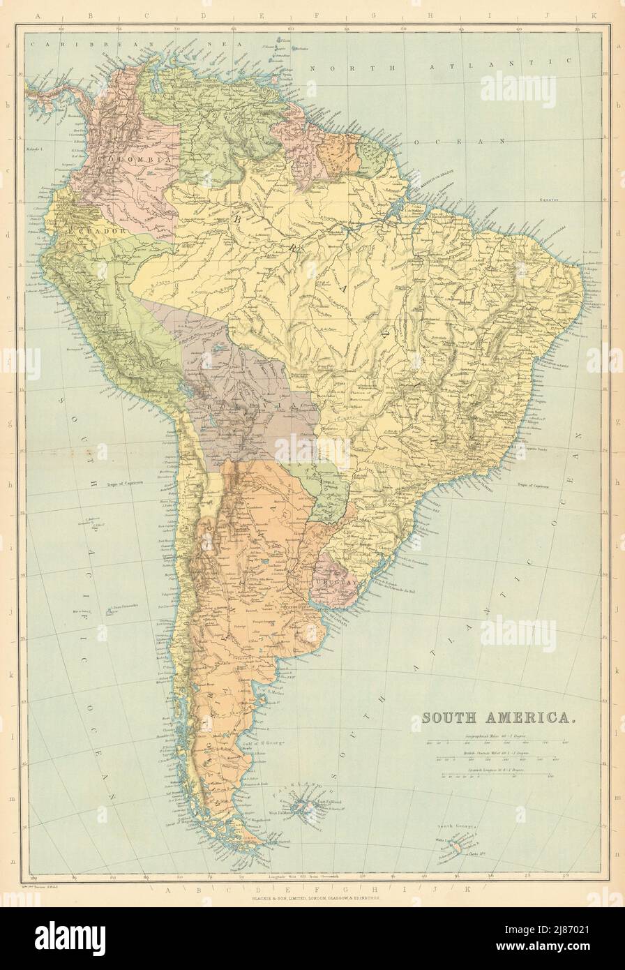 S AMERIKA. Patagonia La Plata.Bolivien mit Litoral.Neue Granada/Kolumbien 1886 Karte Stockfoto