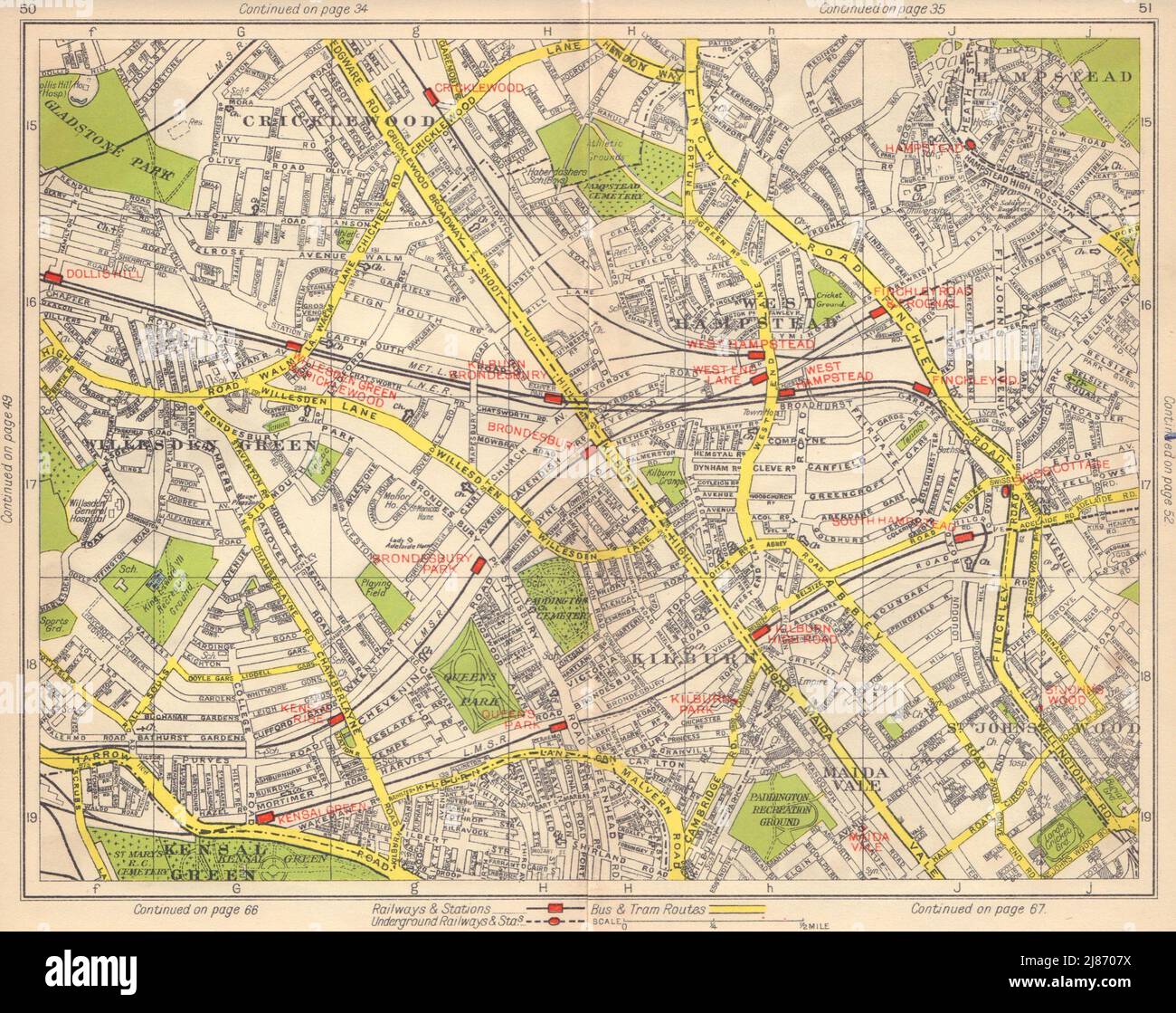 NW LONDON. Cricklewood West Hampstead Brondesbury Kensal Rise Kilburn 1948 Karte Stockfoto