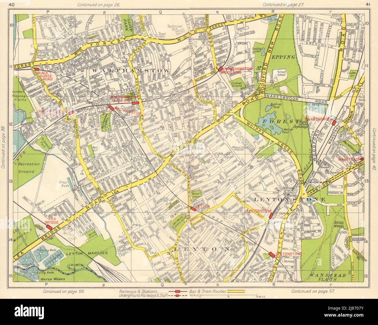 NE LONDON. Walthamstow Leytonstone Leyton Lea Bridge Snaresbrook 1948 alte Karte Stockfoto