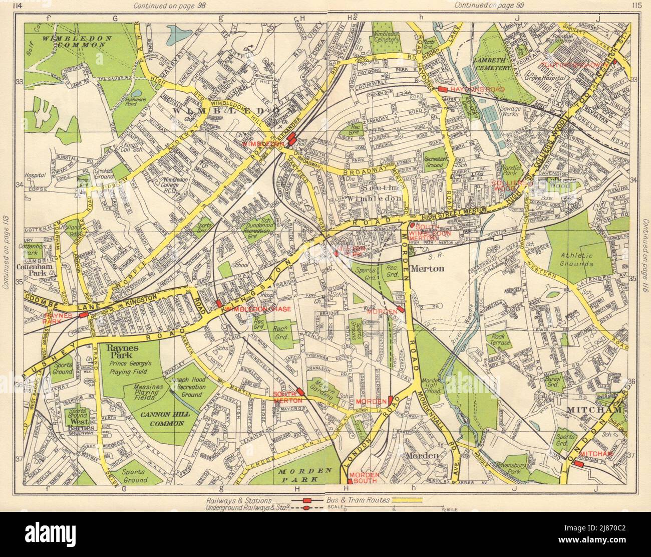 SW LONDON. Wimbledon Collier's Wood Merton Morden Raynes Park Mitcham 1948 Karte Stockfoto