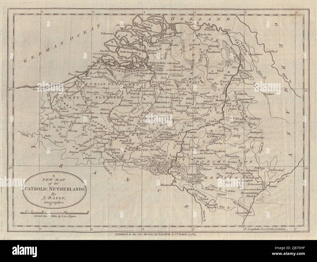 Eine neue Karte der katholischen Niederlande von J. Bayly. Belgien 1783 alt Stockfoto