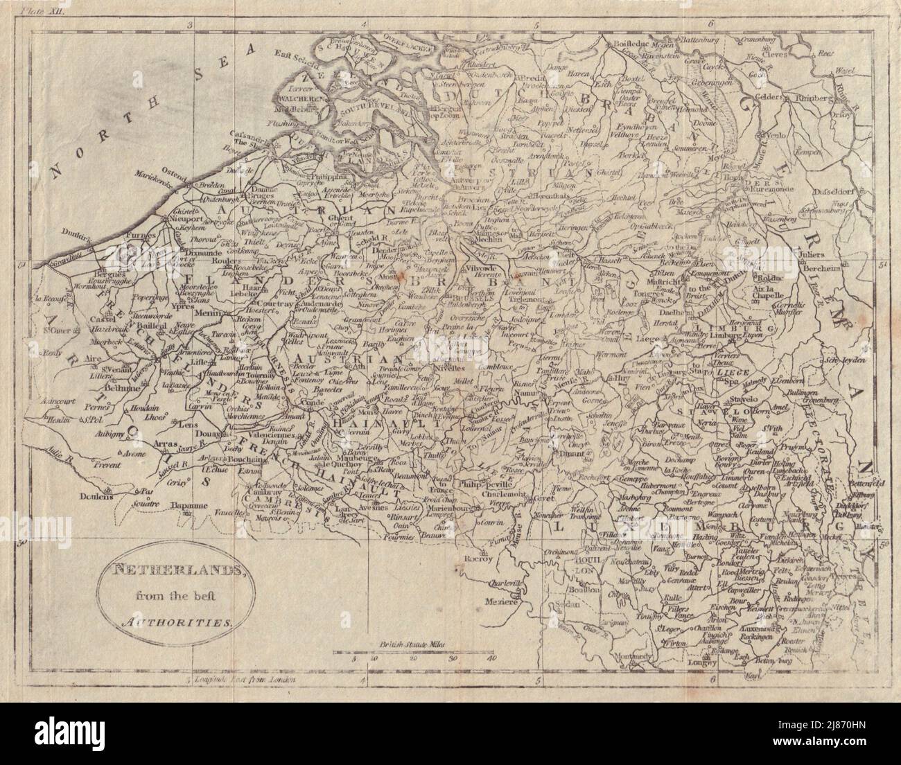 Belgien Und Luxemburg. „Niederlande von den besten Behörden“. GUTHRIE 1796 Karte Stockfoto