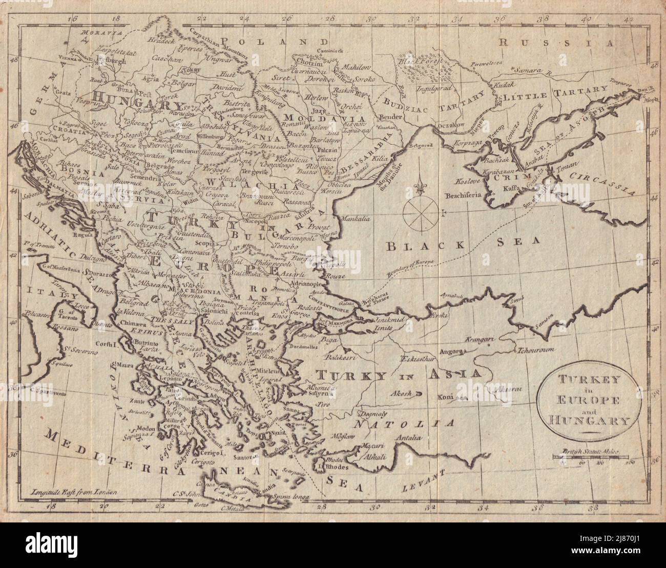 Türkei in Europa und Ungarn. Balkan Griechenland Ukraine. GUTHRIE 1787 alte Karte Stockfoto