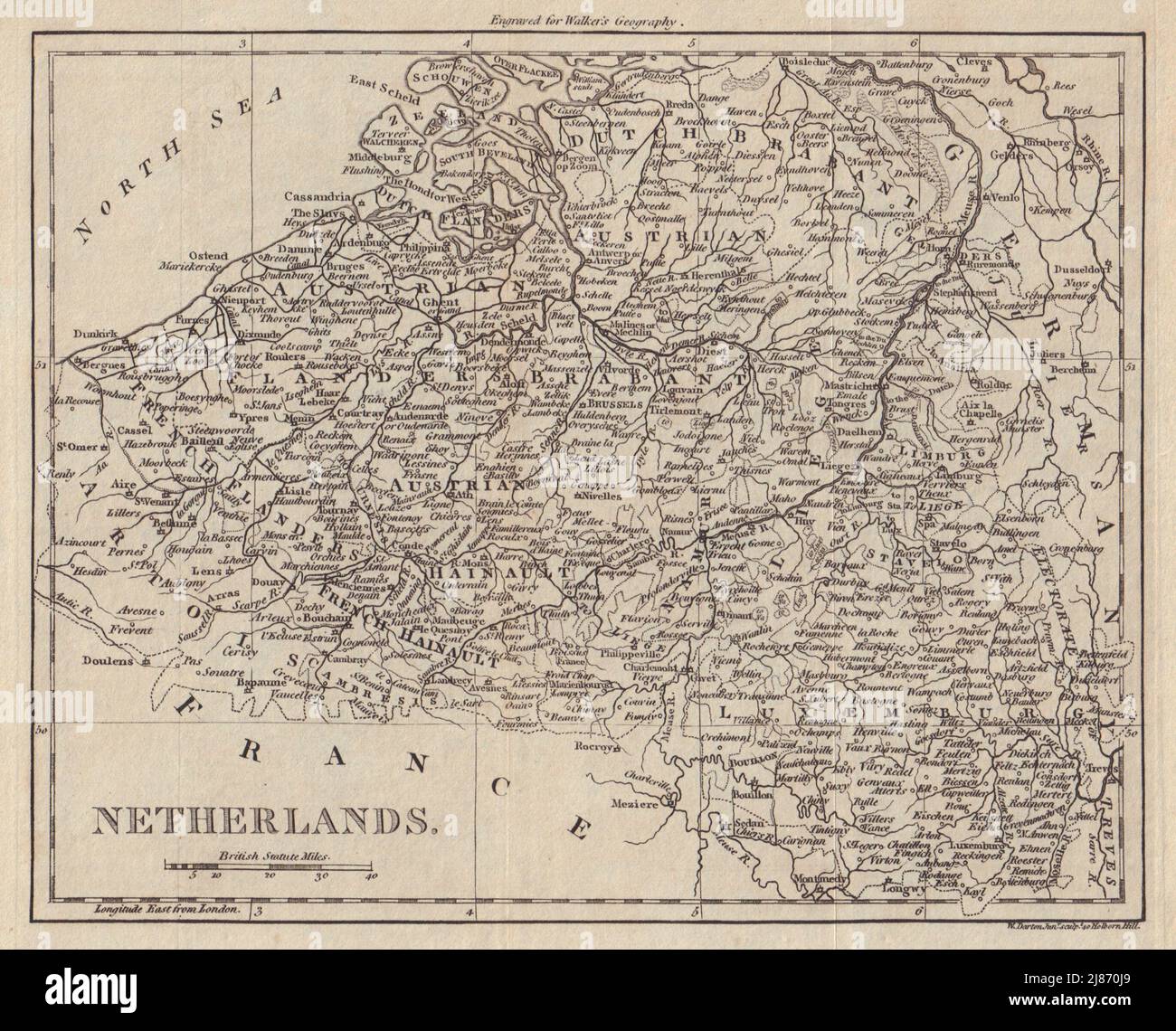 Belgien Und Luxemburg. Österreichische „Niederlande“. WALKER 1805 alte antike Landkarte Stockfoto