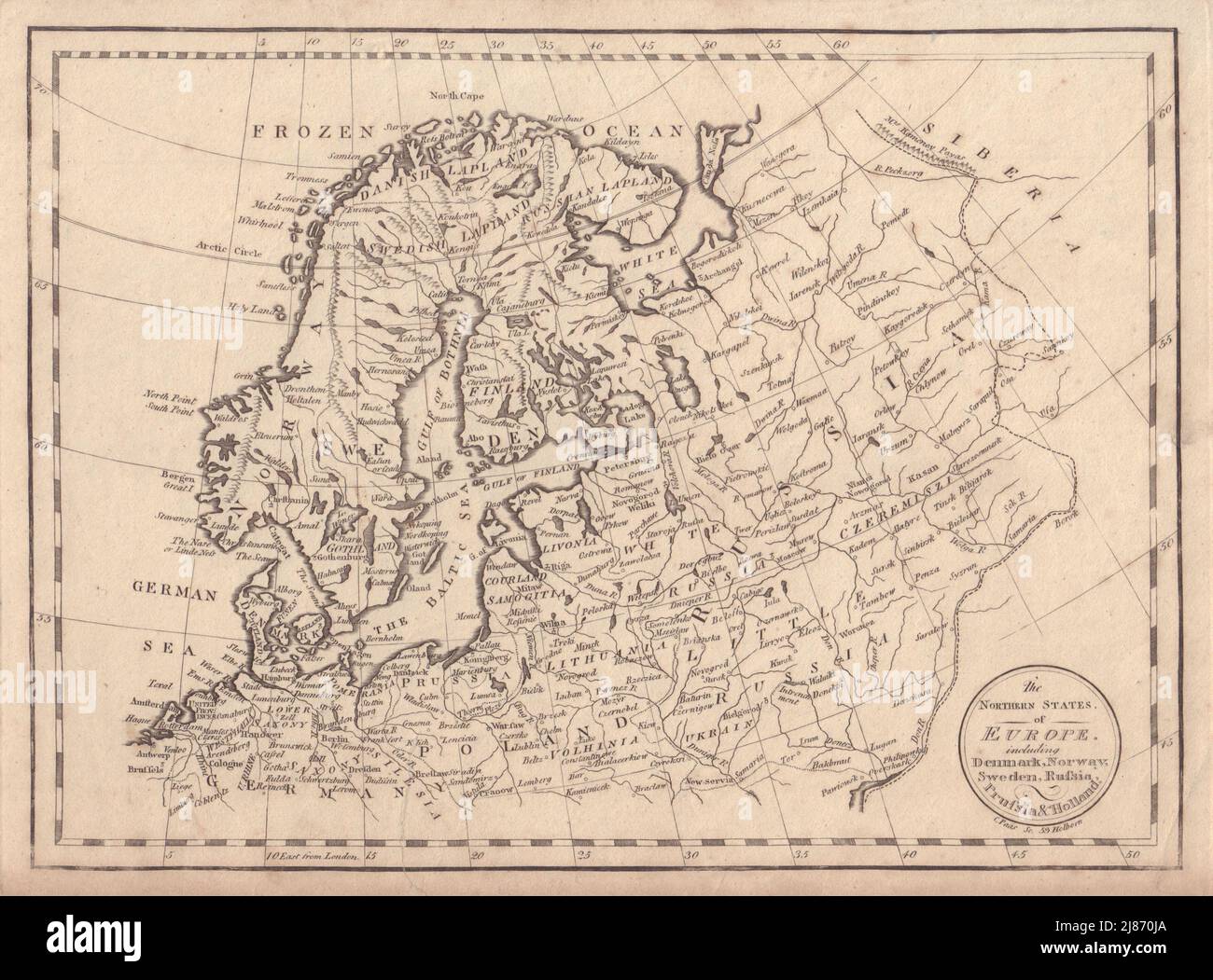Nördliche Staaten von Europa… Dänemark Norwegen Schweden Russland Preußen. PAAS 1800-Karte Stockfoto