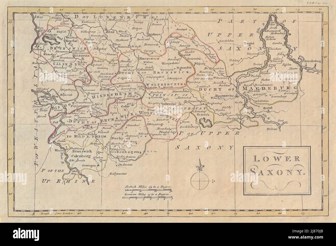 Niedersachsen. Niedersachsen Anhalt. Hannover Braunschweig Magdeburg. PAYNE 1791-Karte Stockfoto
