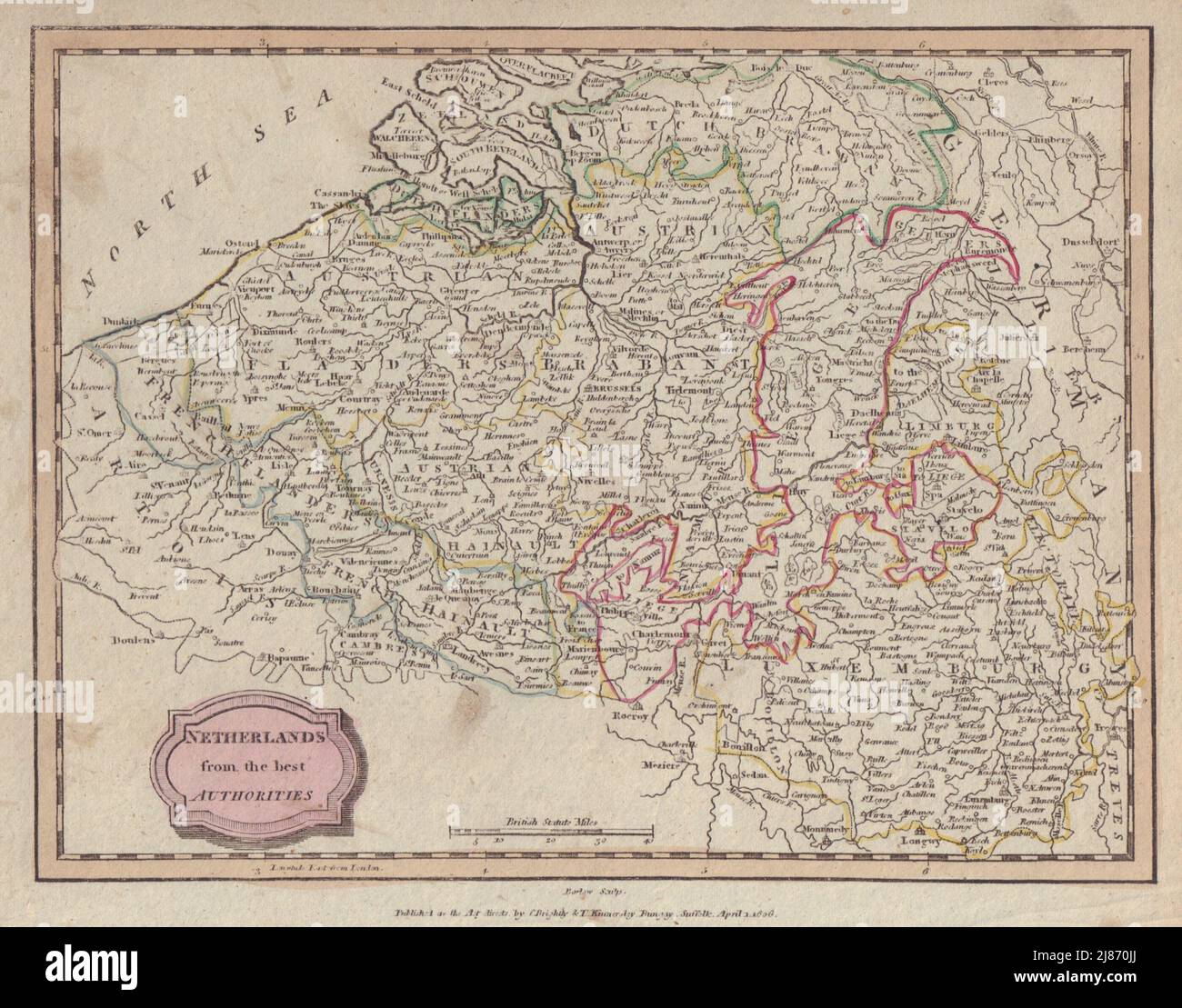 Belgien Und Luxemburg. „Niederlande von den besten Behörden“. BARLOW 1806-Karte Stockfoto