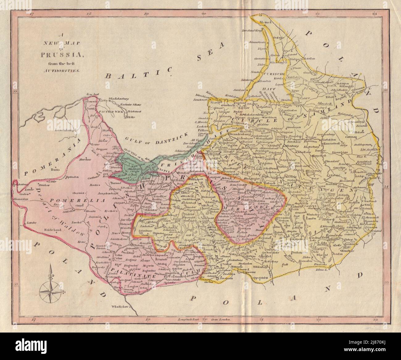 Eine neue Karte von Preußen von den besten Behörden. Nordpolen. COOKE 1817 Stockfoto