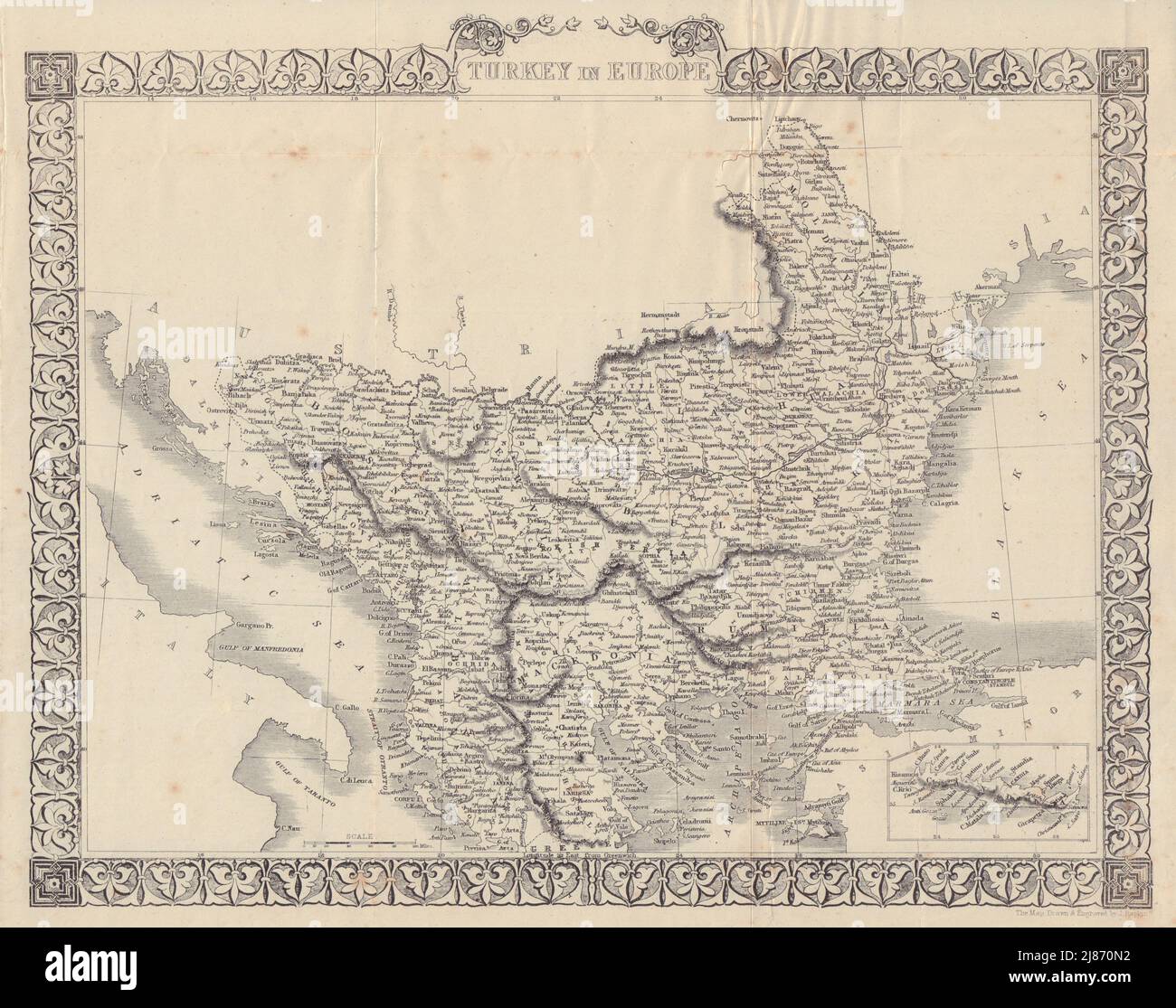 Türkei in Europa. Balkan. Seltene Auflage ohne Vignetten. Karte VON TALLIS/RAPKIN 1855 Stockfoto