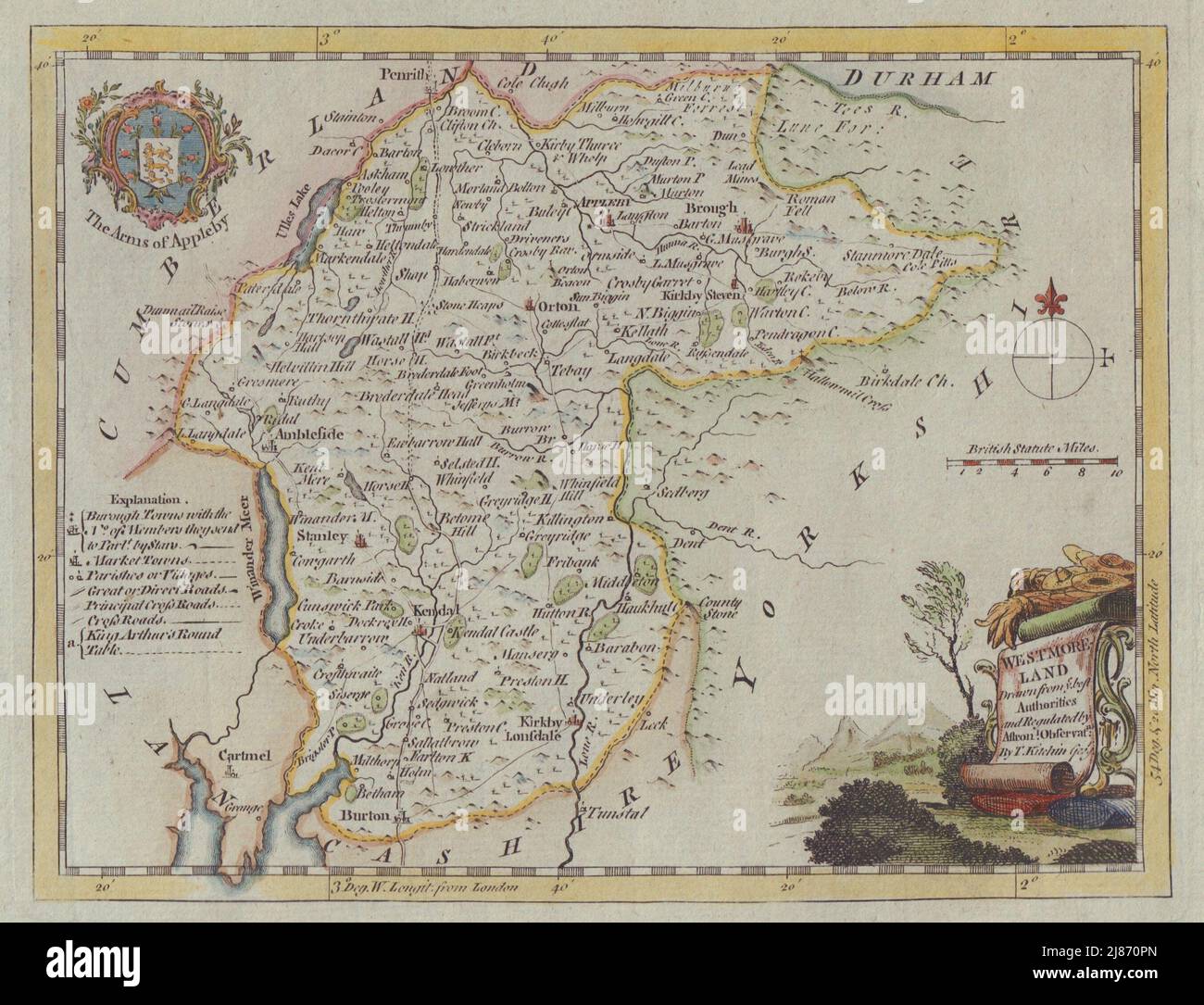 Westmoreland von Ye besten Behörden gezogen. County-Karte. Thomas Kitchin c1764 Stockfoto