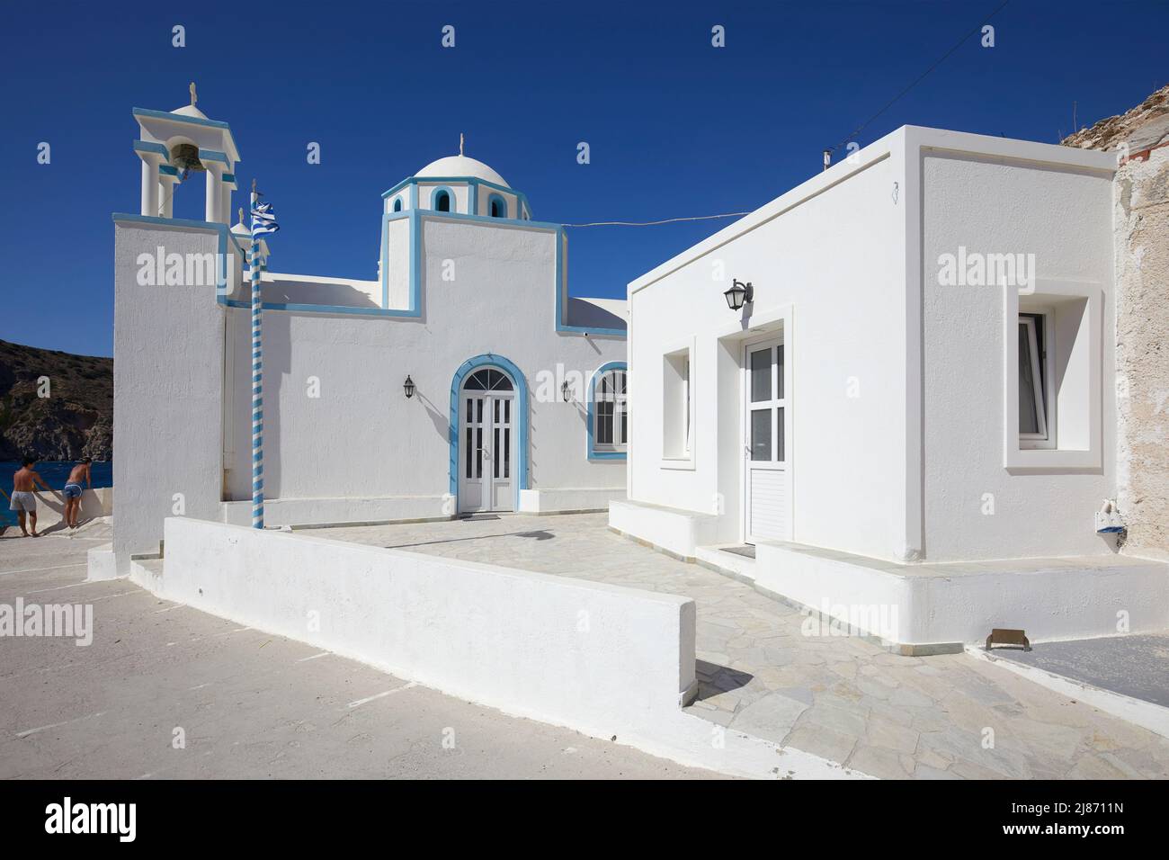 Die Kirche von Agios Nicholano, Insel Milos, Griechenland Stockfoto
