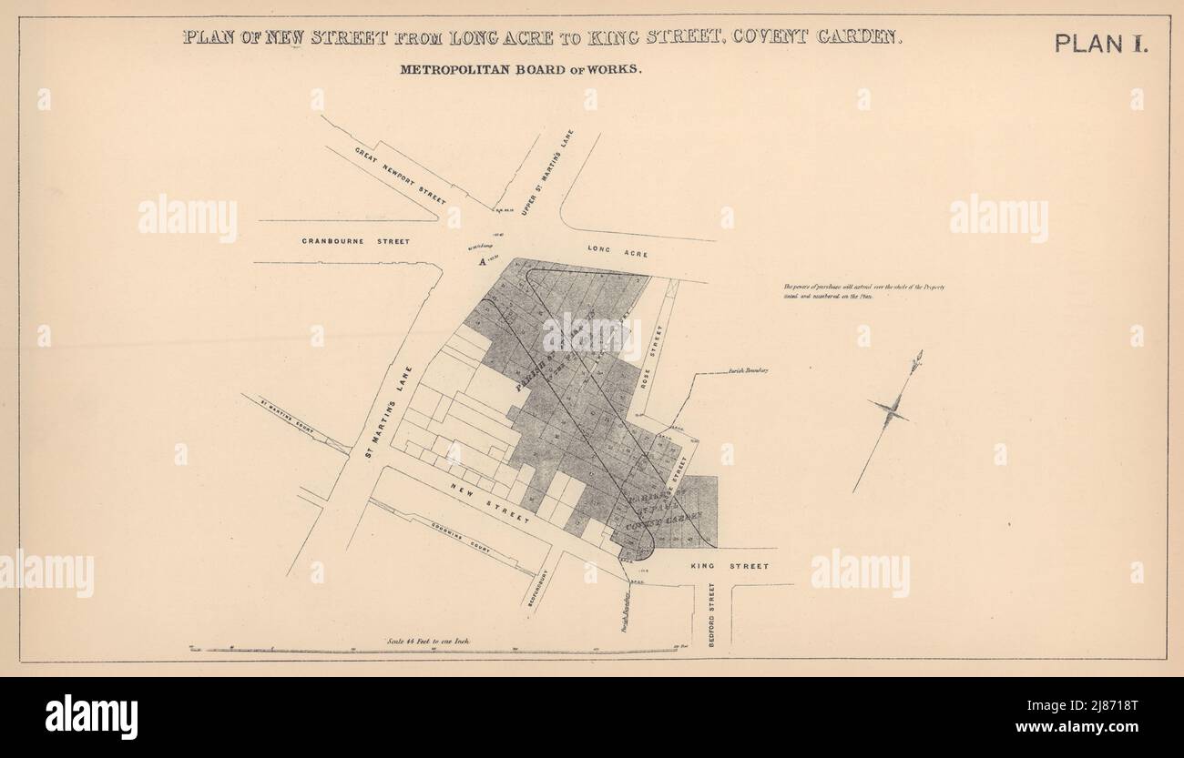 1861 Garrick Street Bebauungsplan. Covent Garden St. Martin's Lane 1898 Karte Stockfoto