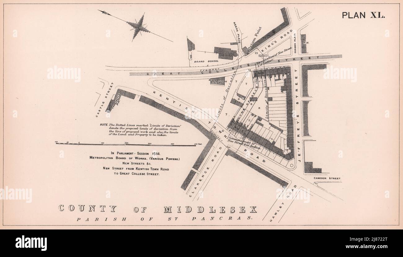 1884 Farrier Street Entwicklung. Kentish Town Road Royal College Street 1898 Karte Stockfoto