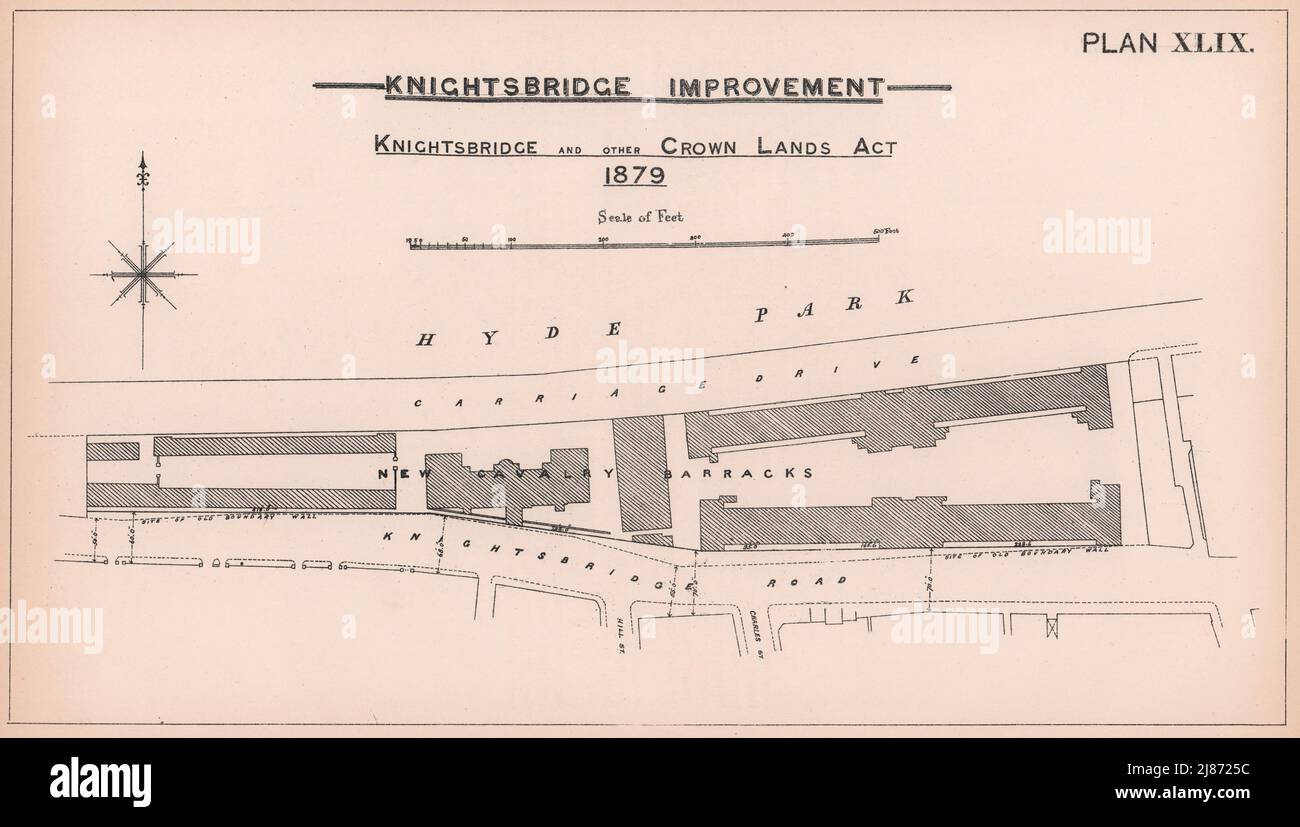 1879 Knightsbridge. Neue Kavallerie-Kasernen Für Den Haushalt. Fahrantrieb 1898 Karte Stockfoto