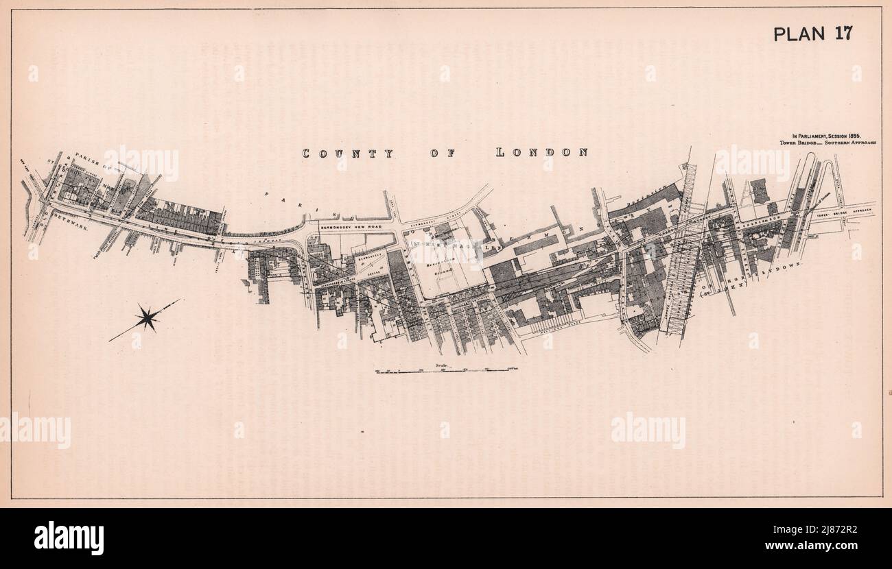 1895 Tower Bridge Road Southern Approach Development. Bermondsey 1898 alte Karte Stockfoto