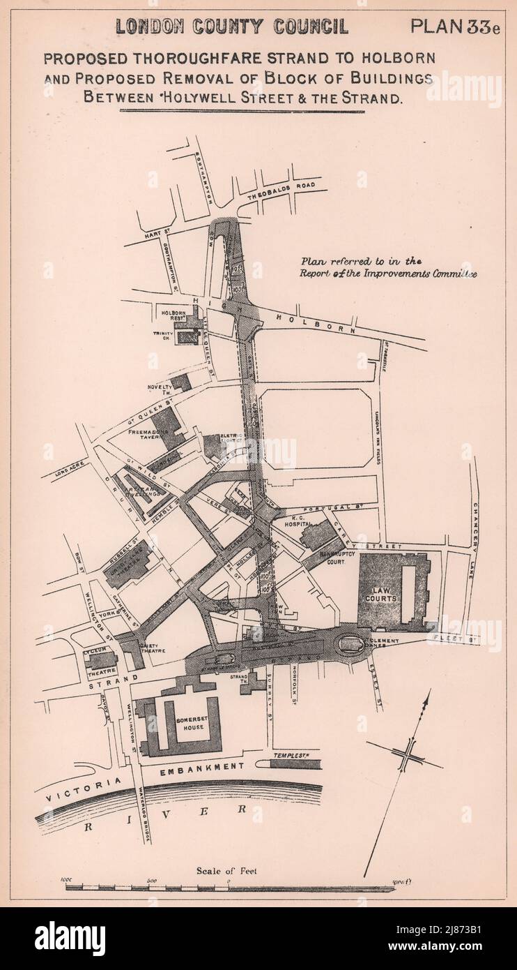 1897 Aldwych Kingsway alternativer Entwicklungsvorschlag 2 Strand-Holborn 1898 Karte Stockfoto