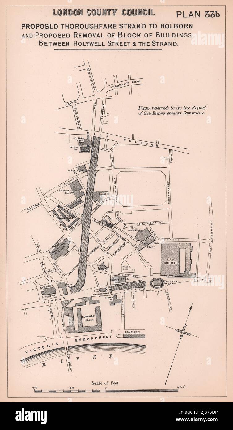 1897 Aldwych Kingsway alternativer Entwicklungsvorschlag 3 Strand-Holborn 1898 Karte Stockfoto