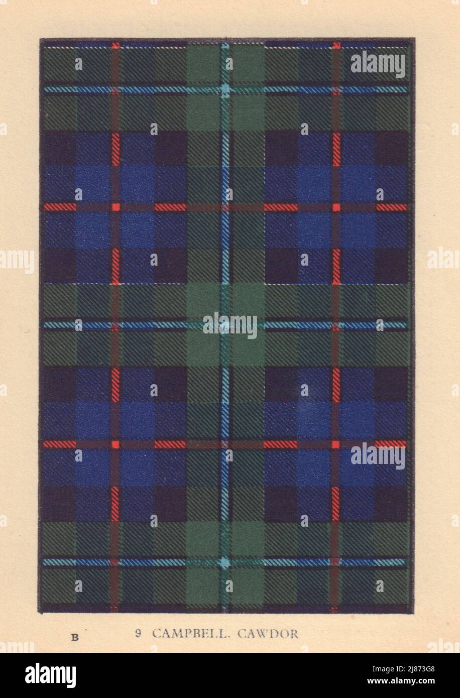 Campbell von Cawdor. Schottischer Clan Tartan. KLEINER 8x11,5cm 1937 alter Druck Stockfoto