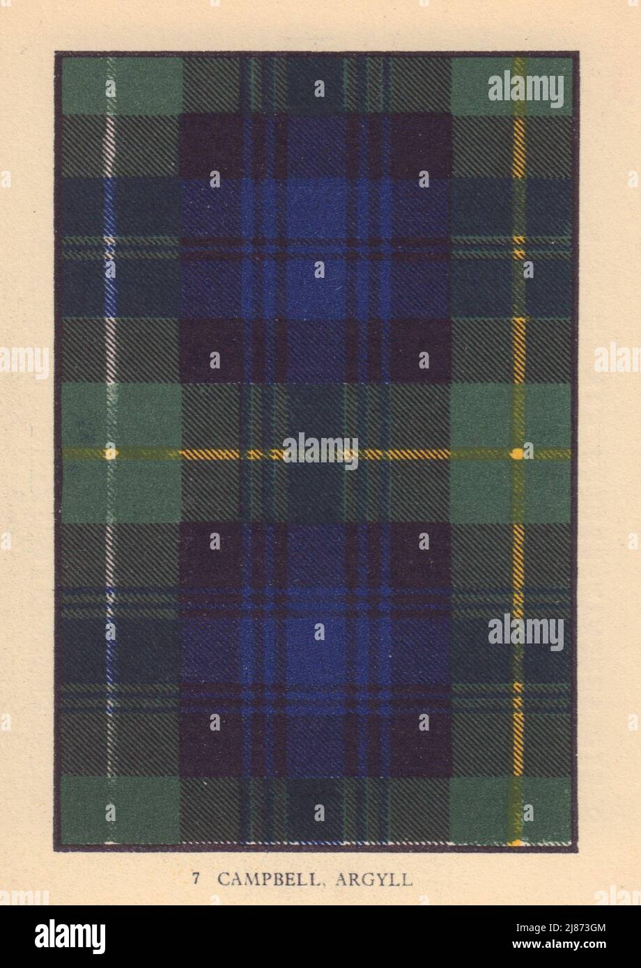Campbell von Argyll. Schottischer Clan Tartan. KLEINER 8x11,5cm 1937 alter Druck Stockfoto