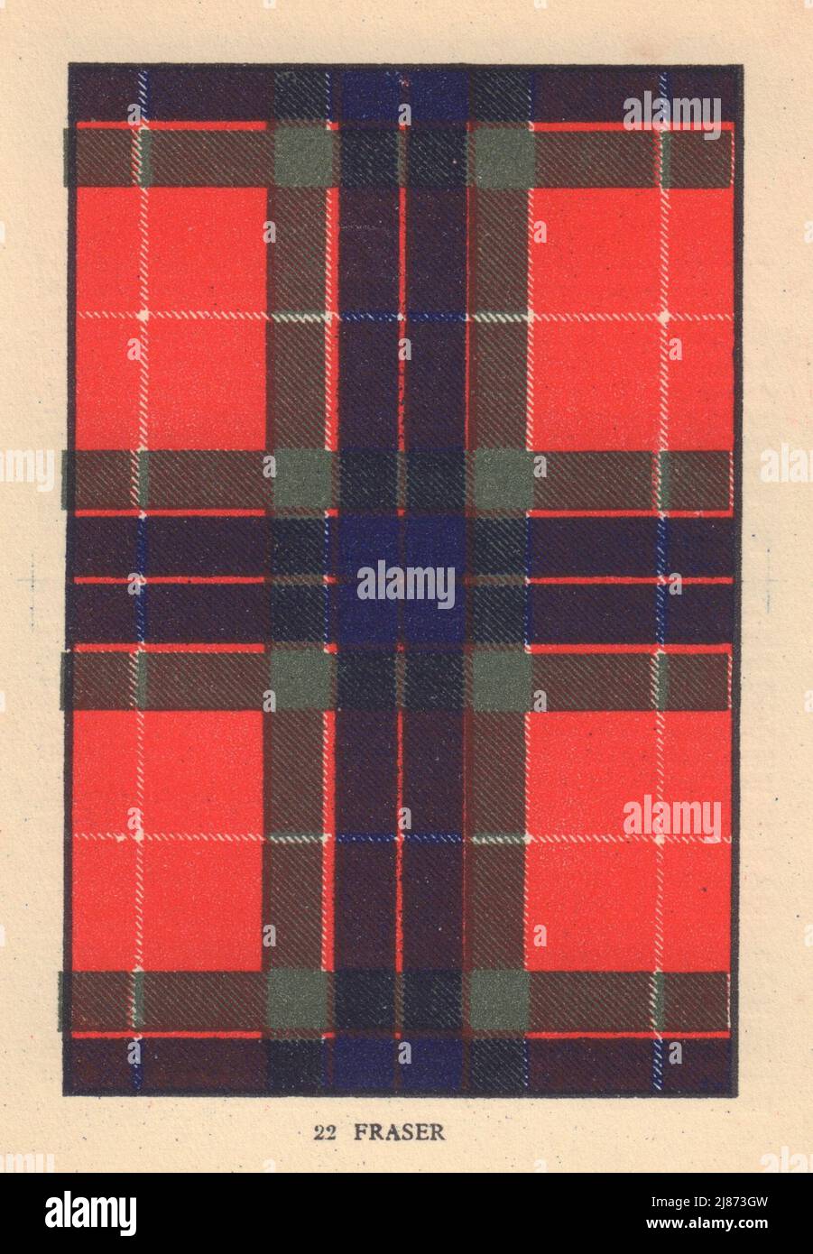 Fraser. Schottischer Clan Tartan. KLEINES 8x11,5cm 1937 altes Vintage Print Bild Stockfoto