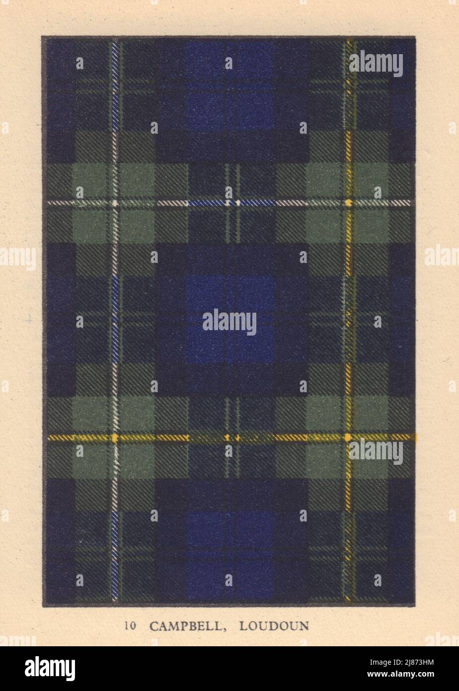 Campbell von Loudoun. Schottischer Clan Tartan. KLEINER 8x11,5cm 1937 alter Druck Stockfoto